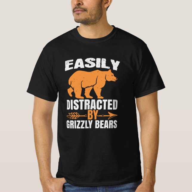 T-shirt Ours - Facilement Distrait Par Les Ours Grizzly (Devant)