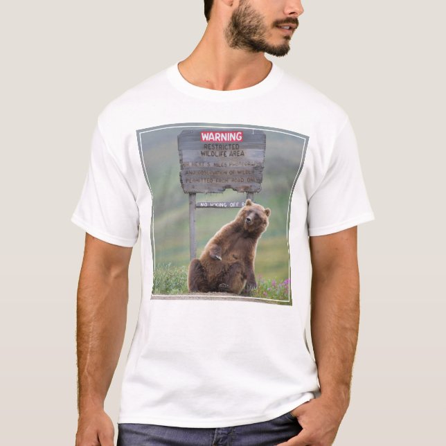T-shirt Ours Grizzly Joue Avec Un Panneau (Devant)
