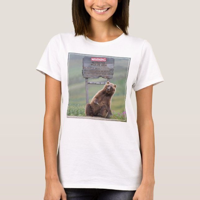 T-shirt Ours Grizzly Joue Avec Un Panneau (Devant)