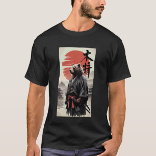 T-shirt Ours grizzly samouraï avec encre de Chine japonais