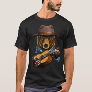 T-shirt Ours Jouer Acoustique Guitare Animal Ours Lover Gu