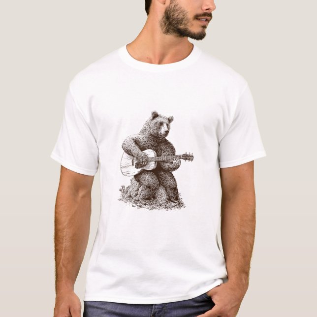 T-shirt Ours Jouer Guitare Drôle Dons (Devant)