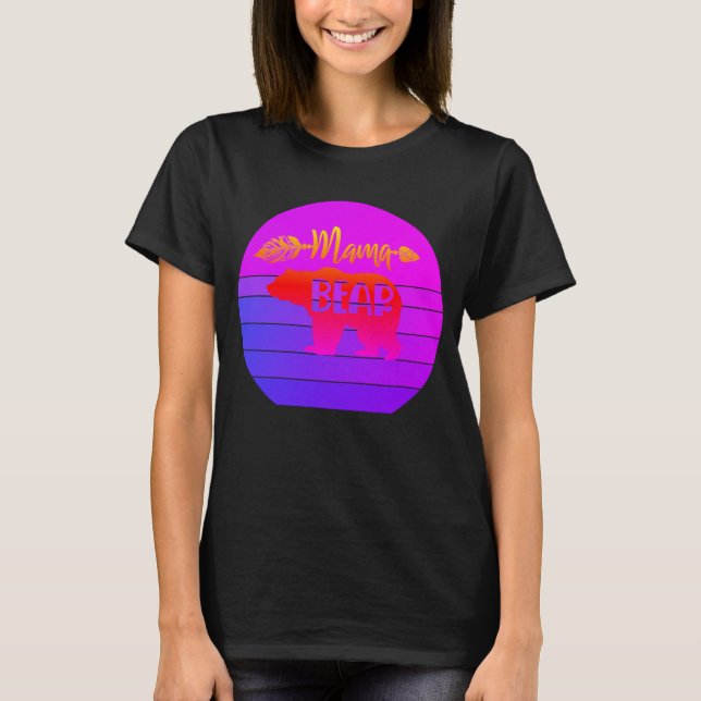 T-shirt Ours Maman Coucher de Soleil Rétro (Devant)