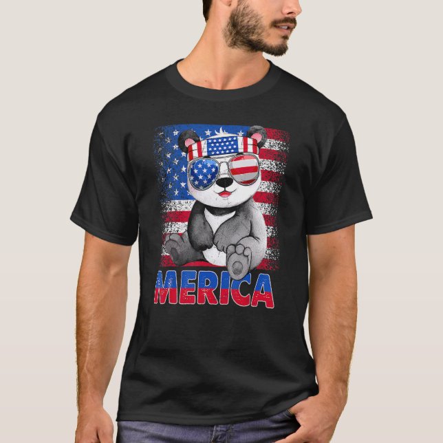 T-shirt Ours Merica Panda Avec Drapeau Américain 4° Ju (Devant)