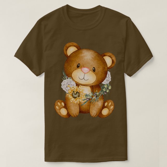 T-shirt ours mignon avec tournesol (Design devant)