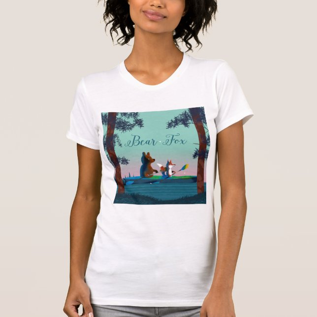 T-shirt Ours mignon et Fox kayaking sur une rivière (Devant)