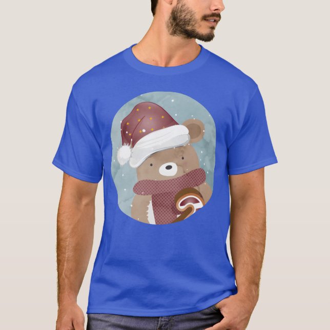T-shirt ours mignon pour noël avec rétro casquette de noël (Devant)