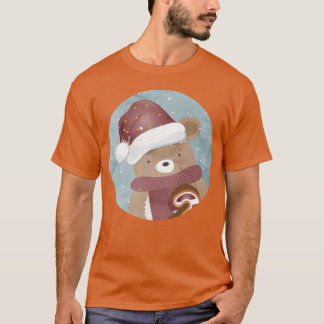T-shirt ours mignon pour noël avec rétro casquette de noël
