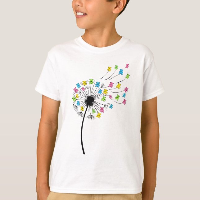 T-shirt Ours mignons volants flux de pissenlit (Devant)