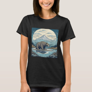 T-shirt Ours, Montagnes, Lac, Pleine lune Ai Art