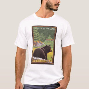 T-shirt Ours noir dans la forêt - le Mont Saint Helens, W