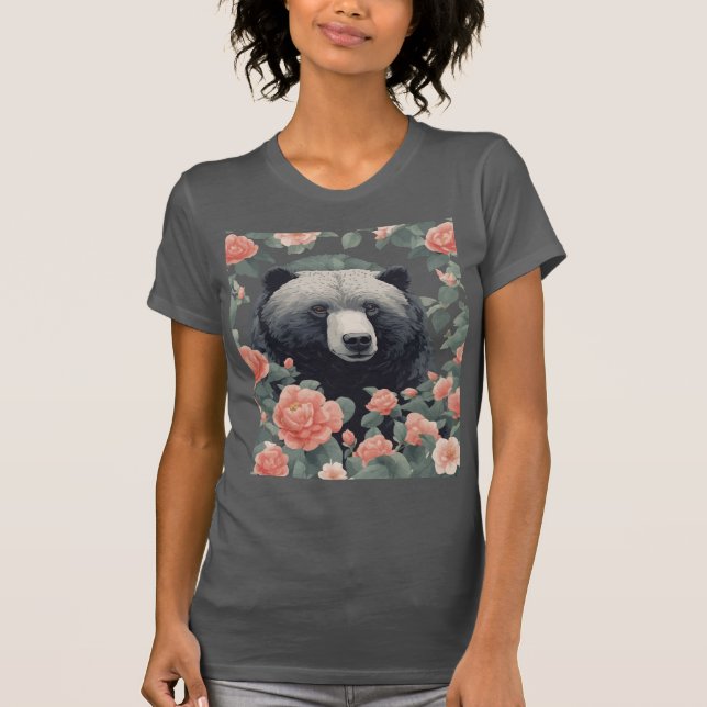 T-shirt Ours noir de l'Alabama mignon entouré de Camellia (Devant)