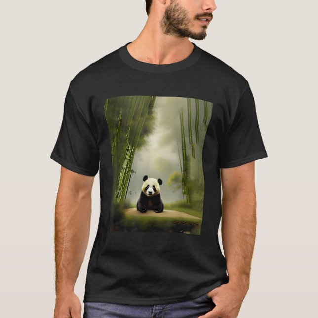 T-shirt Ours Panda Assis Dans Le Défrichement Dans Le Cham (Devant)