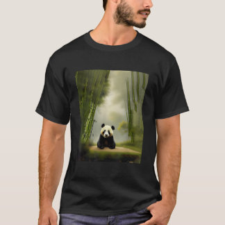 T-shirt Ours Panda Assis Dans Une Clairière Dans Un Champ