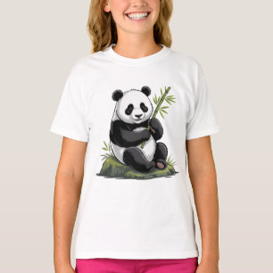 T-shirt Ours Panda Mignon Branchu Avec Bambou Tendance