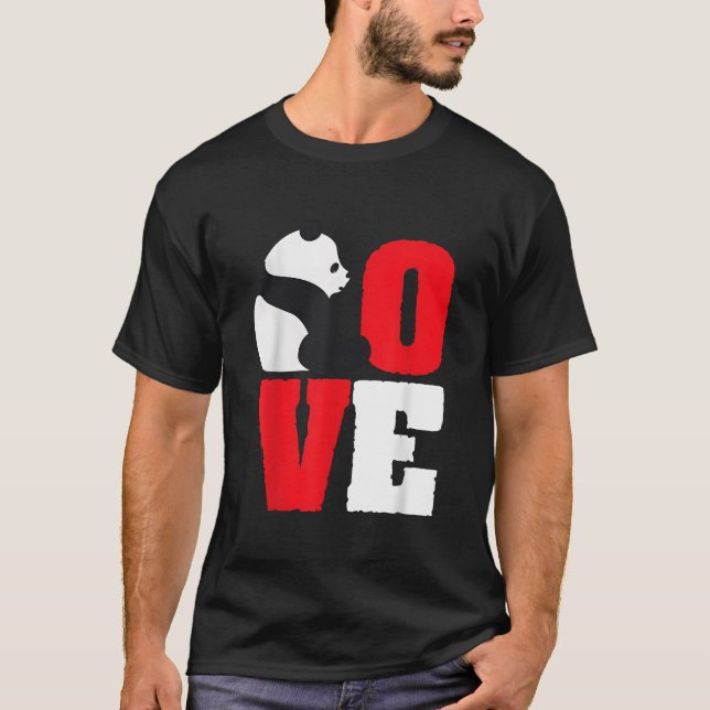 T-shirt Ours Panda Noir Et Blanc Amour Panda (Devant)