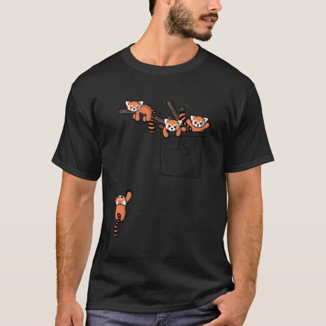 T-shirt Ours Panda Rouge Jouant Poche (Devant)