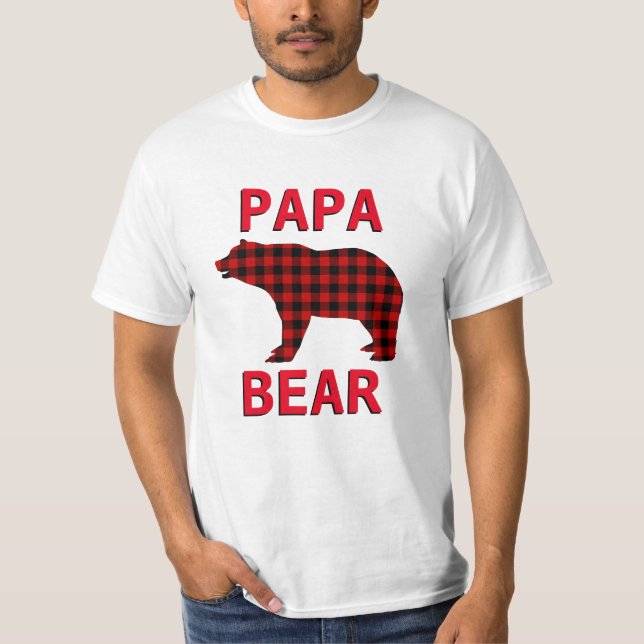 T-shirt Ours Papa carreaux rouge noir (Devant)