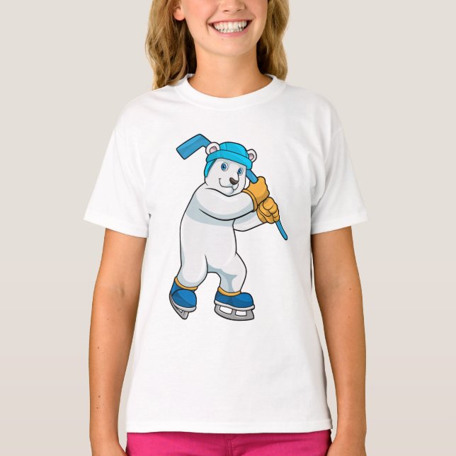 T-shirt Ours polaire au hockey sur glace avec bâton (Devant)