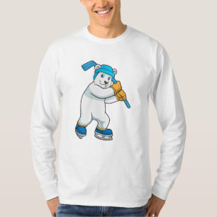 T-shirt Ours polaire au hockey sur glace avec bâton de hoc