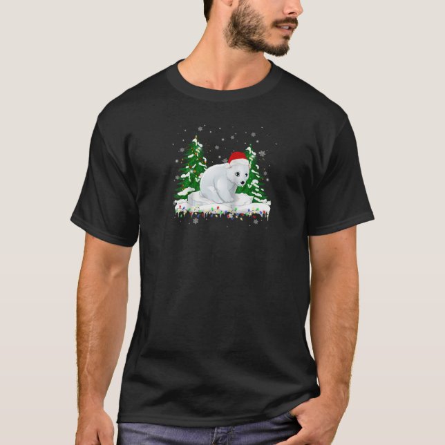 T-shirt Ours polaire de Noël mignon Rouge chapeau de Père  (Devant)