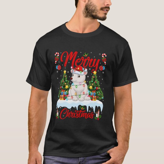 T-shirt Ours polaire Joyeux sapin de Noël Lumières Père No (Devant)