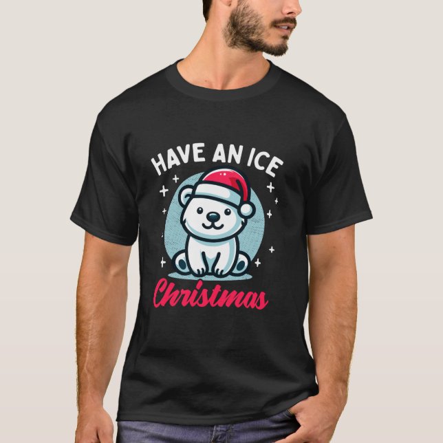 T-shirt Ours polaire mignon Santa Chapeau drôle Pun Noël (Devant)
