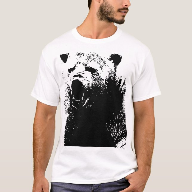 T-shirt Ours polaire noir et blanc Pop Art (Devant)