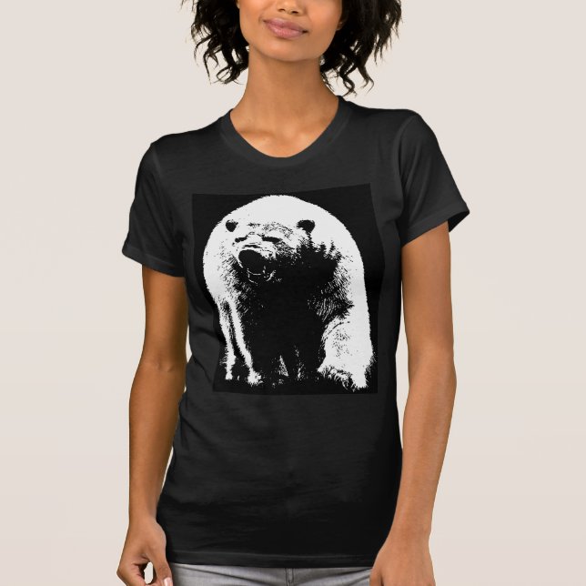 T-shirt Ours polaire noir et blanc Pop Art (Devant)