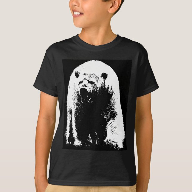 T-shirt Ours polaire noir et blanc Pop Art (Devant)
