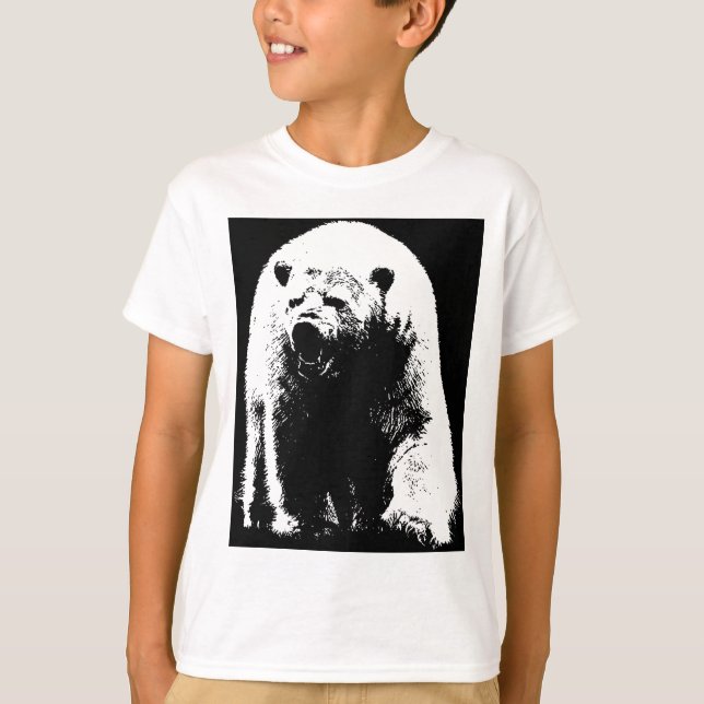 T-shirt Ours polaire noir et blanc Pop Art (Devant)