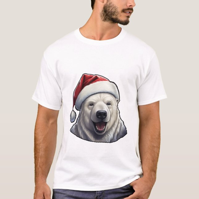 T-shirt Ours polaire portant un chapeau de Père Noël (Devant)