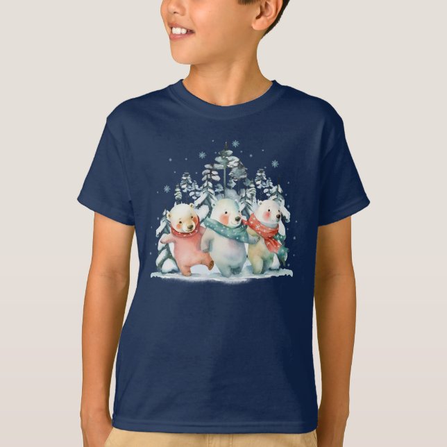T-shirt Ours polaires à l'aquarelle mignons (Devant)