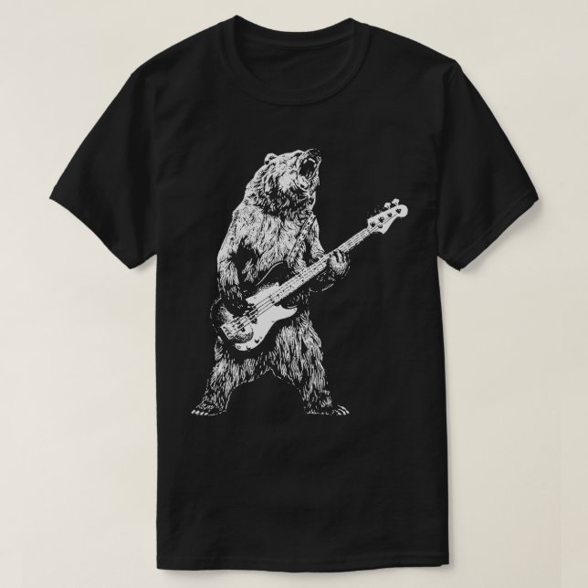 T-shirt Ours Rétro Jouer Basse Guitare Ours Guitariste Mus (Design devant)