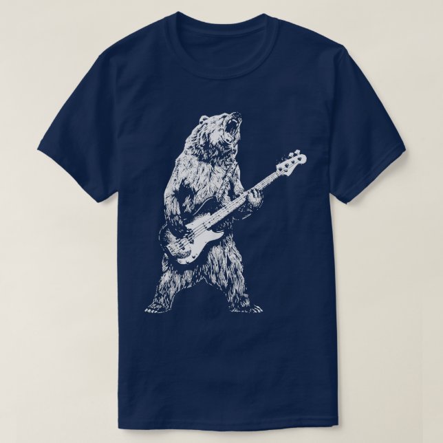 T-shirt Ours Rétro Jouer Basse Guitare Ours Guitariste Mus (Design devant)