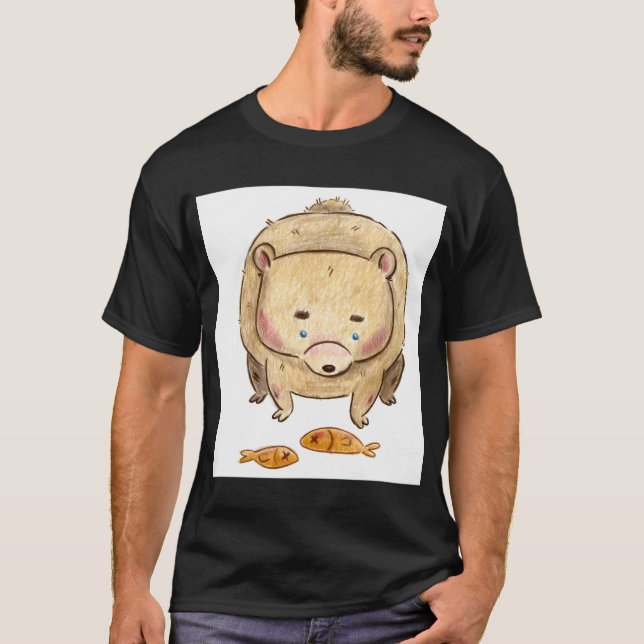 T-shirt Ours triste avec illustration de poisson (Devant)