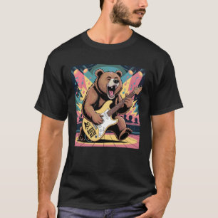 T-shirt Ours truc ours jouant du rock star de guitare Rock