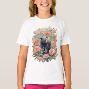 T-shirt Ourson d'ours noir d'Alabama entouré de Camélia