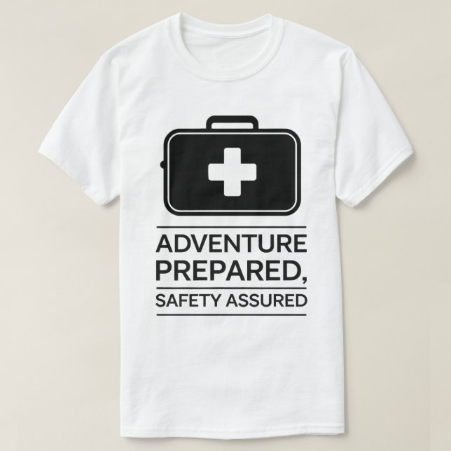 T-shirt Outdoor Adventure Safety First Aid Kit Design (Design devant)