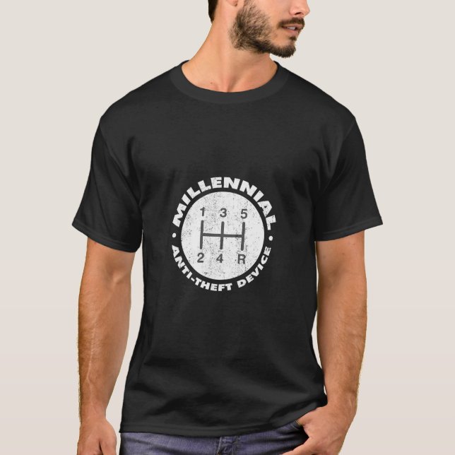 T-shirt Outil anti-vol Millennial Shift manuel Funny (Devant)