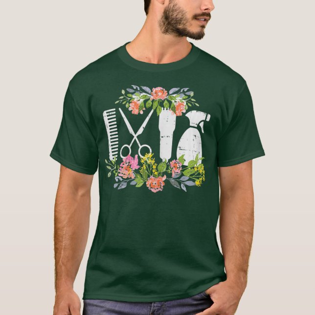 T-shirt Outil de coiffure Fleur Coiffeur Coiffeur (Devant)