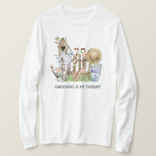 T-shirt Outils de jardinage floraux à l'aquarelle et citat