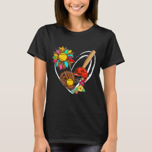 T-shirt Outils de softball tournesol mignon forme de coeur