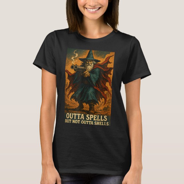 T-shirt Outta Spells But Not Outta Shells Wizard Fantasy M (Devant)