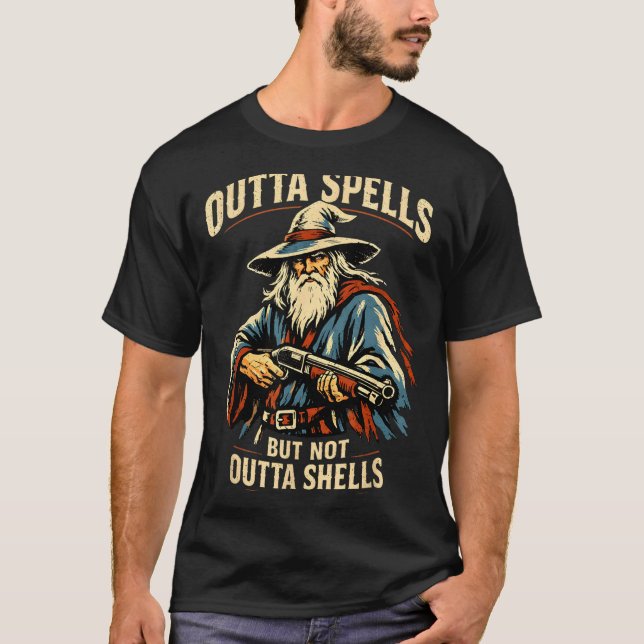 T-shirt Outta Spells But Not Outta Shells Wizard Fantasy M (Devant)