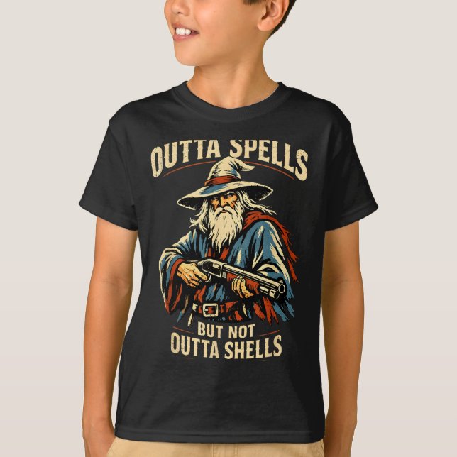 T-shirt Outta Spells But Not Outta Shells Wizard Fantasy M (Devant)