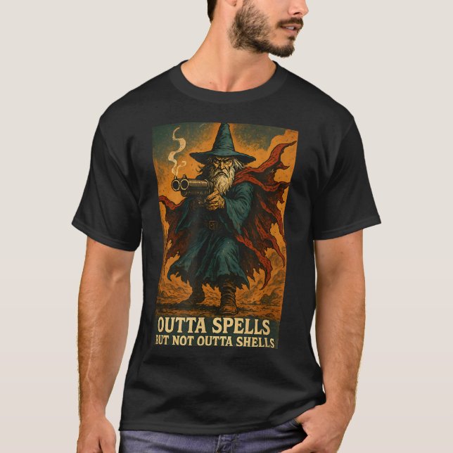 T-shirt Outta Spells But Not Outta Shells Wizard Fantasy M (Devant)