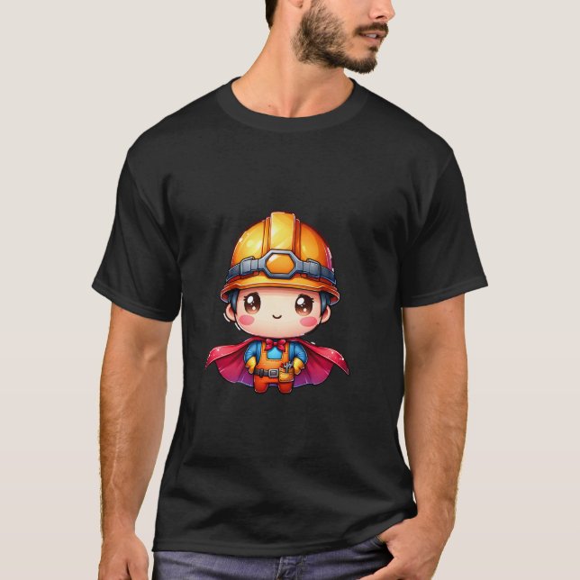 T-shirt Ouvrier de construction mignon super héros constru (Devant)