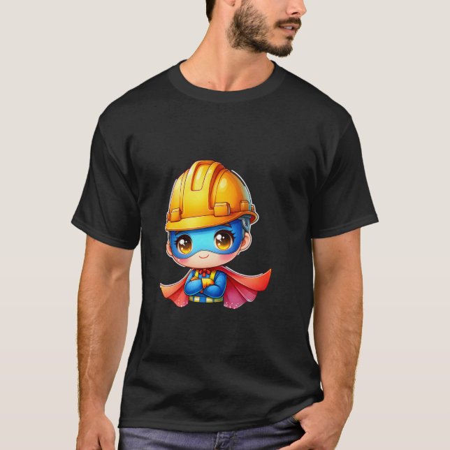 T-shirt Ouvrier de construction mignon super héros constru (Devant)