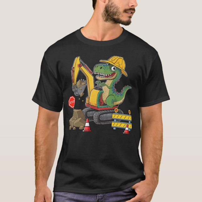 T-shirt Ouvrier de la construction de dinosaures Camion de (Devant)